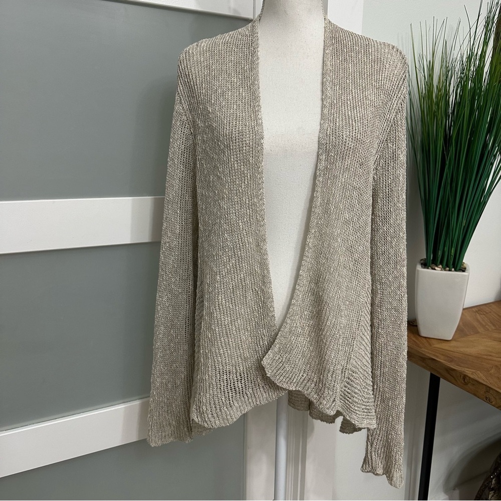 Eileen Fisher Open Cardigan Peplum Hem Ivory SZ Large Quiet Luxury Old Money